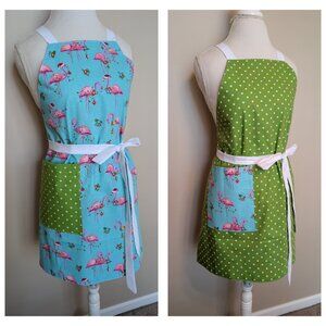 NWT Handmade Reversible Apron - Christmas flamingos and dots - One Size